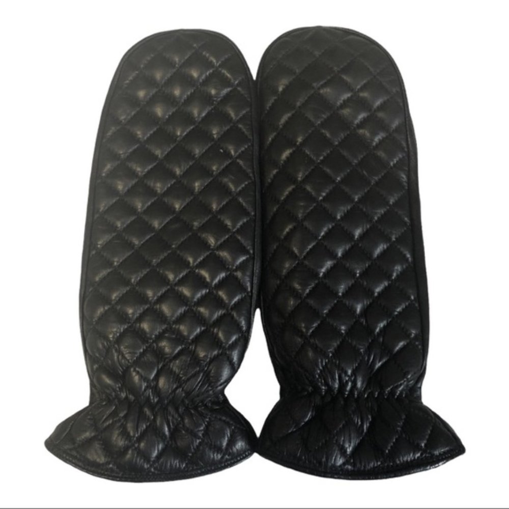 Italian Black Leather Quilted Winter Mitts - MADE IN ITALY